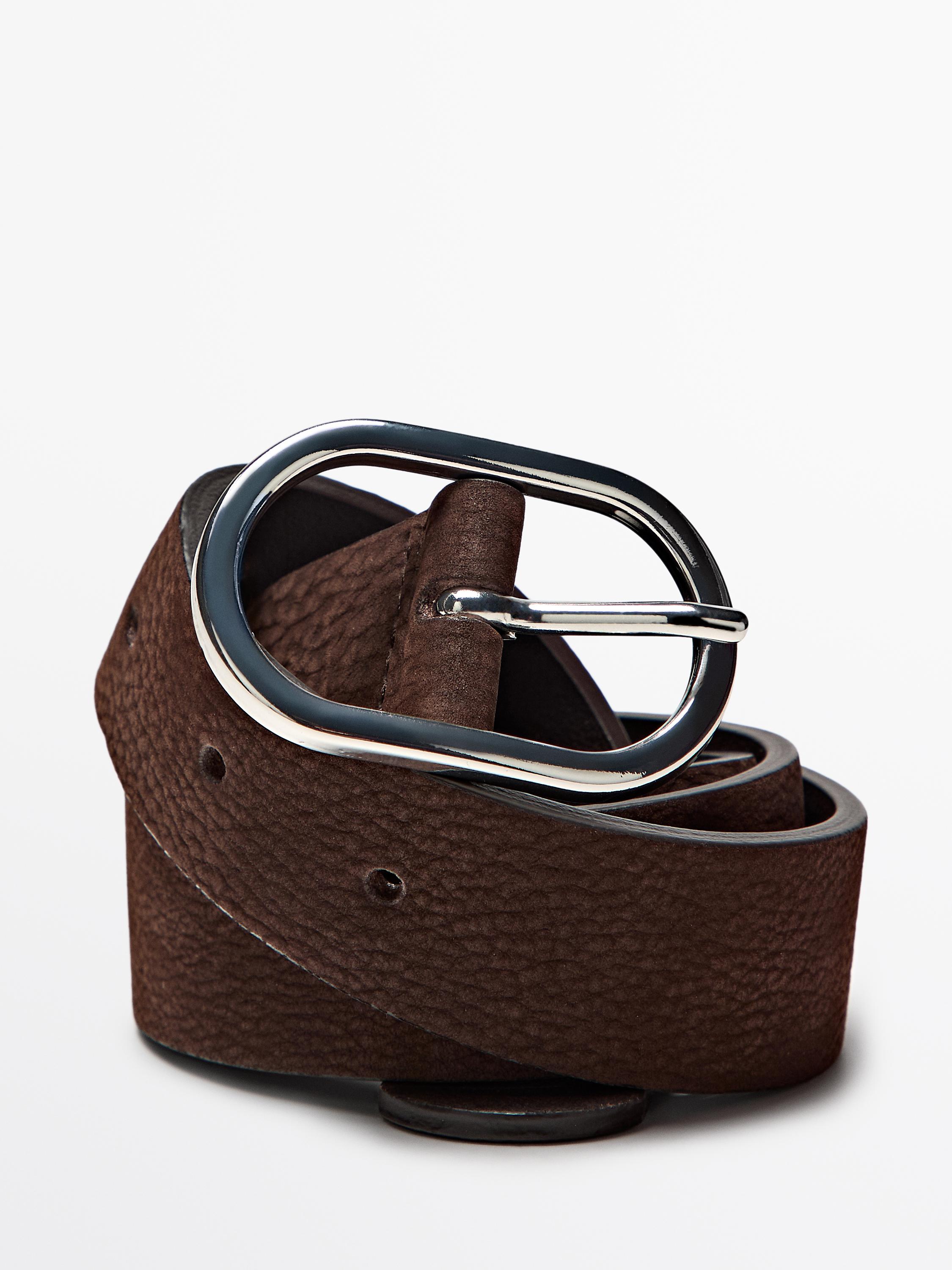Nubuck leather belt with oval buckle